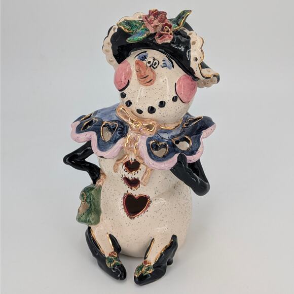 Heather Goldminc Snowman Lady Tea Light Candle Holder Retired Blue Sky Clayworks - Picture 12 of 12
